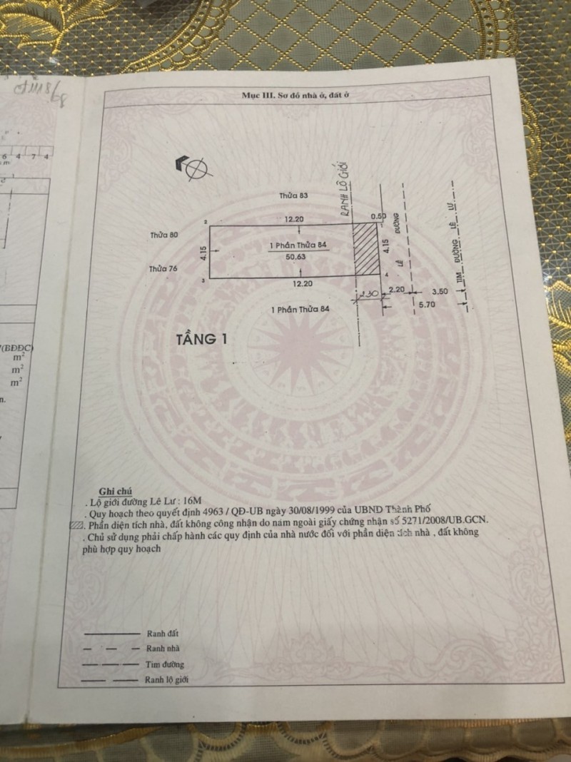 Bán nhà mặt tiền Lê Lư, 4.2x 12.5 m, Tân Phú, giá 6.5 tỷ.